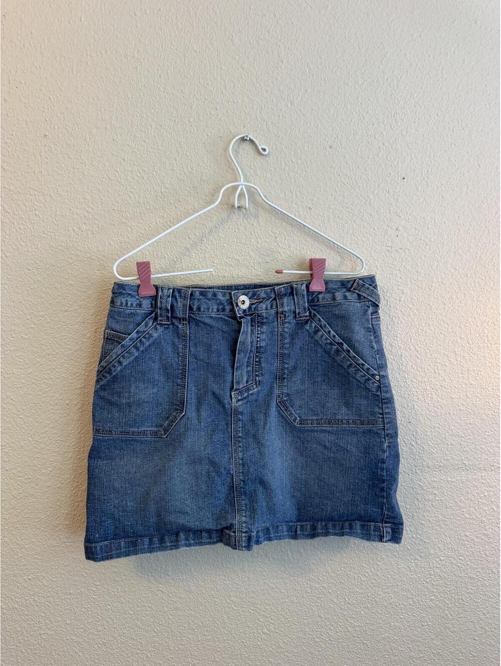 High Sierra Blue Denim Mini Skirt with Front and Back Pockets